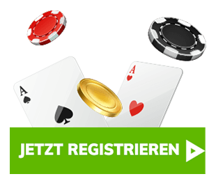 Spielkarten und Pokerchips mit grünem Jetzt Registrieren Button