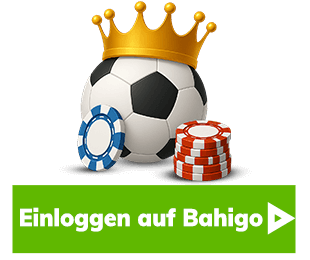 Fussball mit Krone und Pokerchips über Einloggen auf Bahigo Button